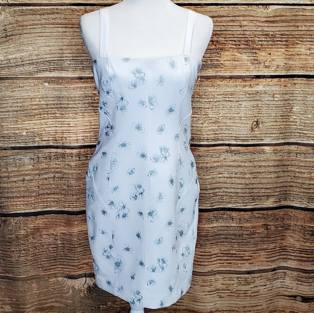 Cinq a Sept White Dress Blue Flower Dress 8